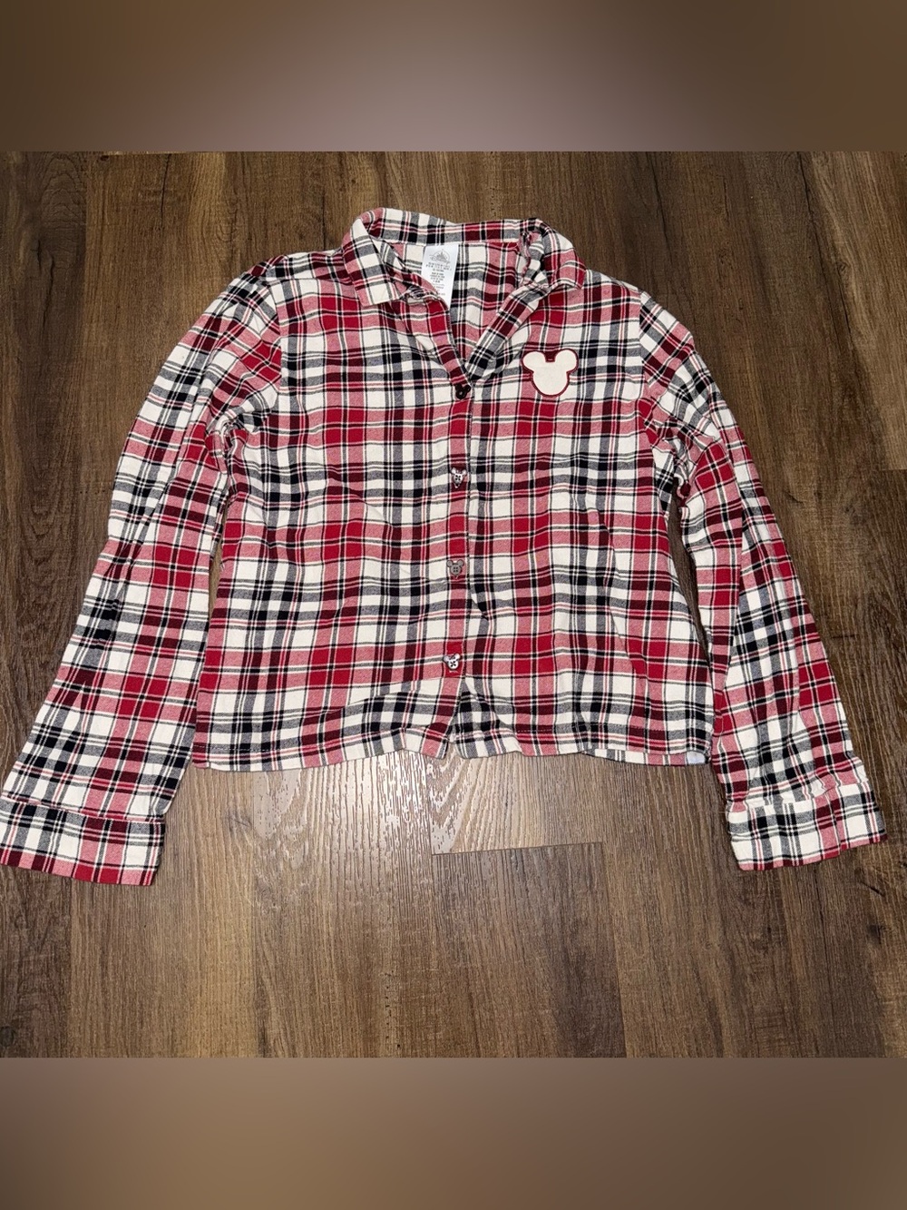Disney Parks Red Plaid Flannel Mickey Mouse Pajama Top Small